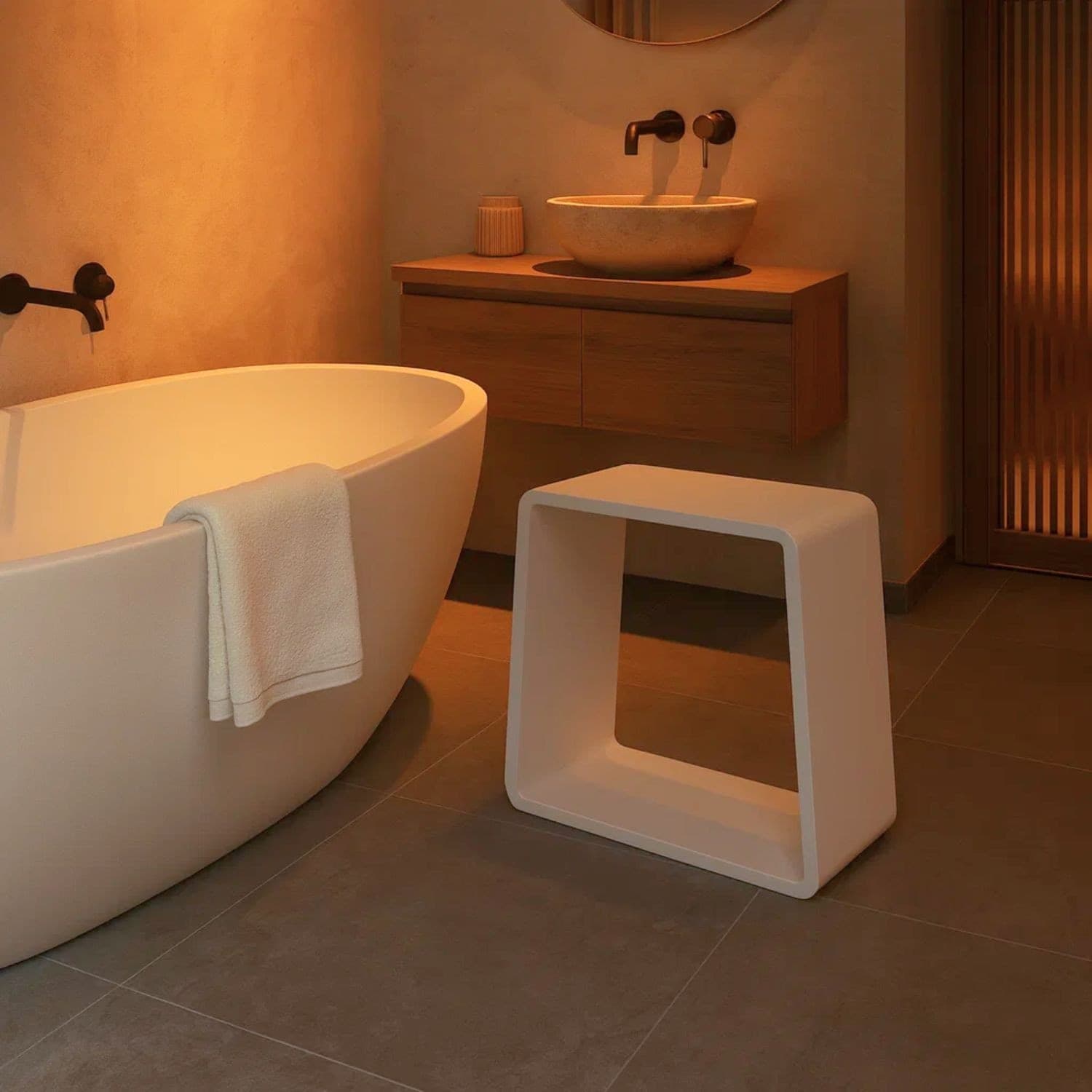 Sgabello da Bagno Silk in Artificial Stone Bianco Opaco Matt Ogomondo - 4