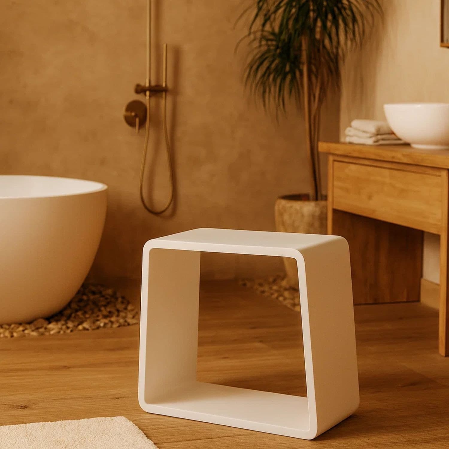 Sgabello da Bagno Silk in Artificial Stone Bianco Opaco Matt Ogomondo - 5
