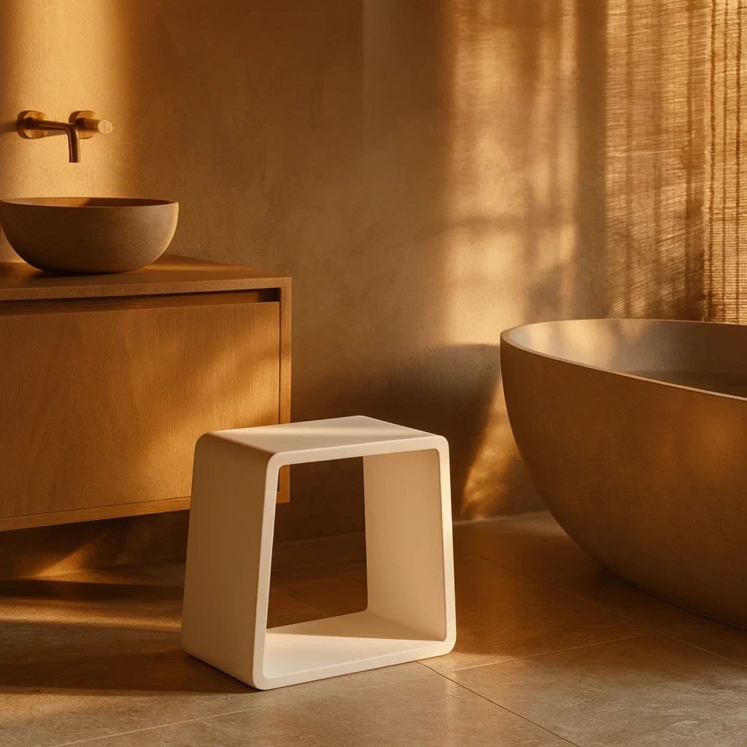 Sgabello da Bagno Silk in Artificial Stone Bianco Opaco Matt Ogomondo - 6