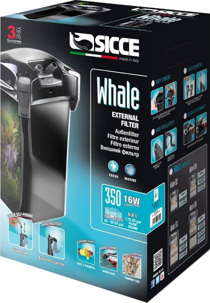 Sicce Filtro Esterno Acquario Whale 350 Black da 1100 Litri Ora - 2