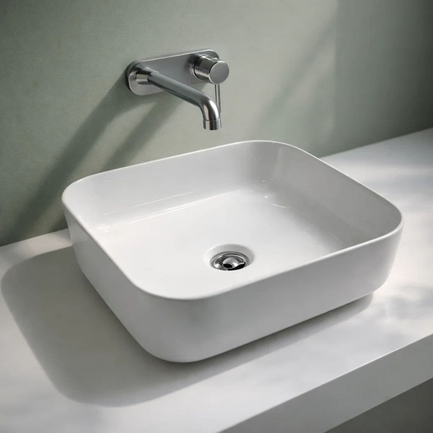Ogomondo Lavabo da Appoggio Quadrato in Ceramica Bianco Lucido - 1