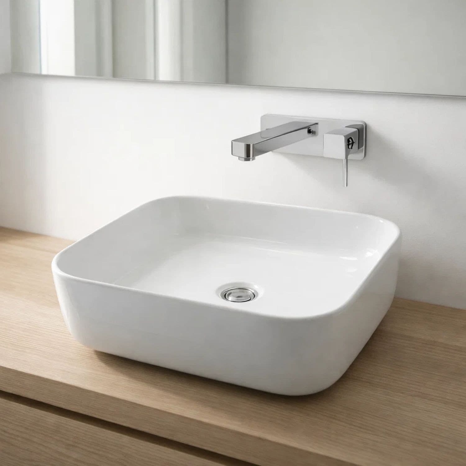 Lavabo Da Appoggio Quadrato Ceramica Bianco Lucido 38,5x38,5x14 Cm - 2