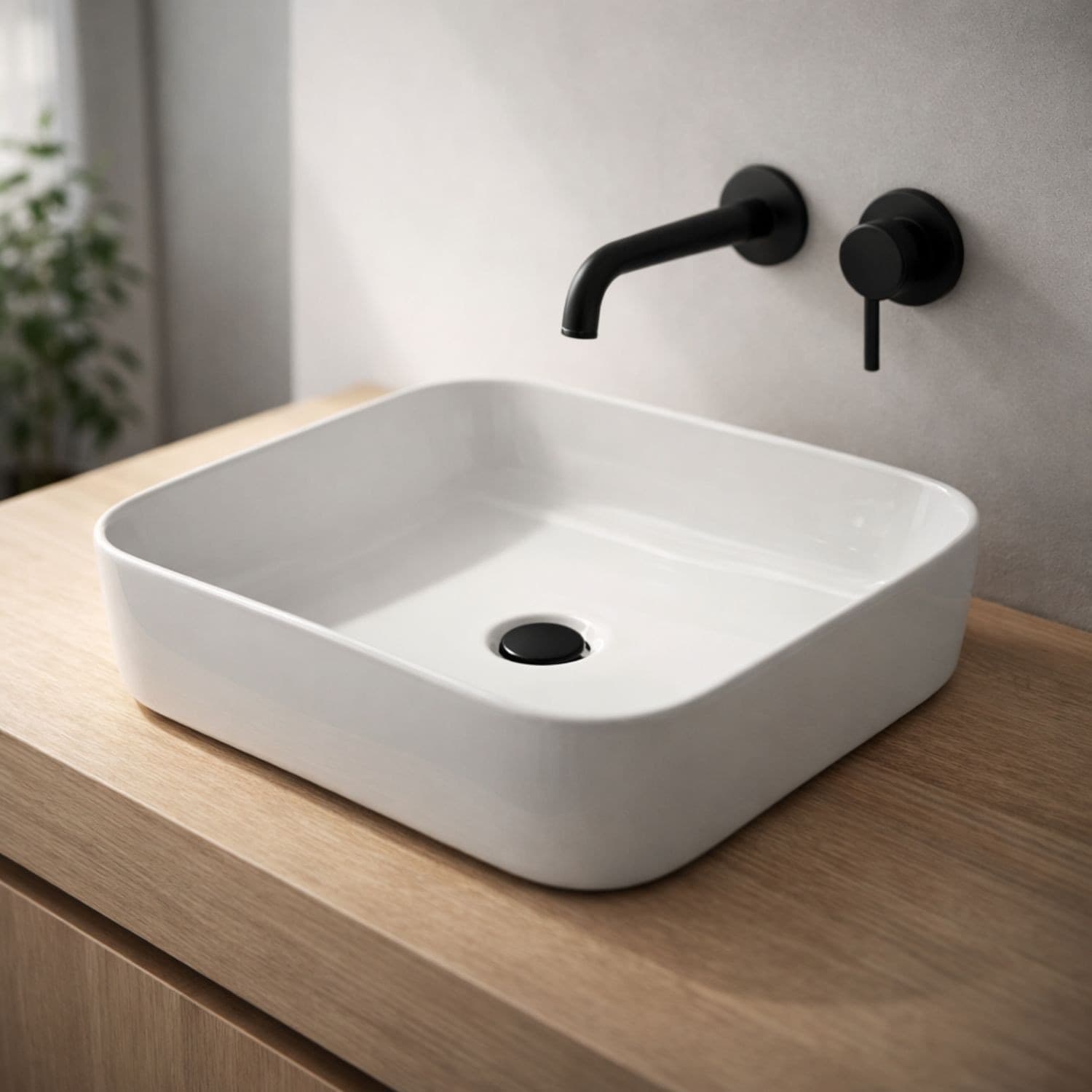 Lavabo Da Appoggio Quadrato Ceramica Bianco Lucido 38,5x38,5x14 Cm - 4