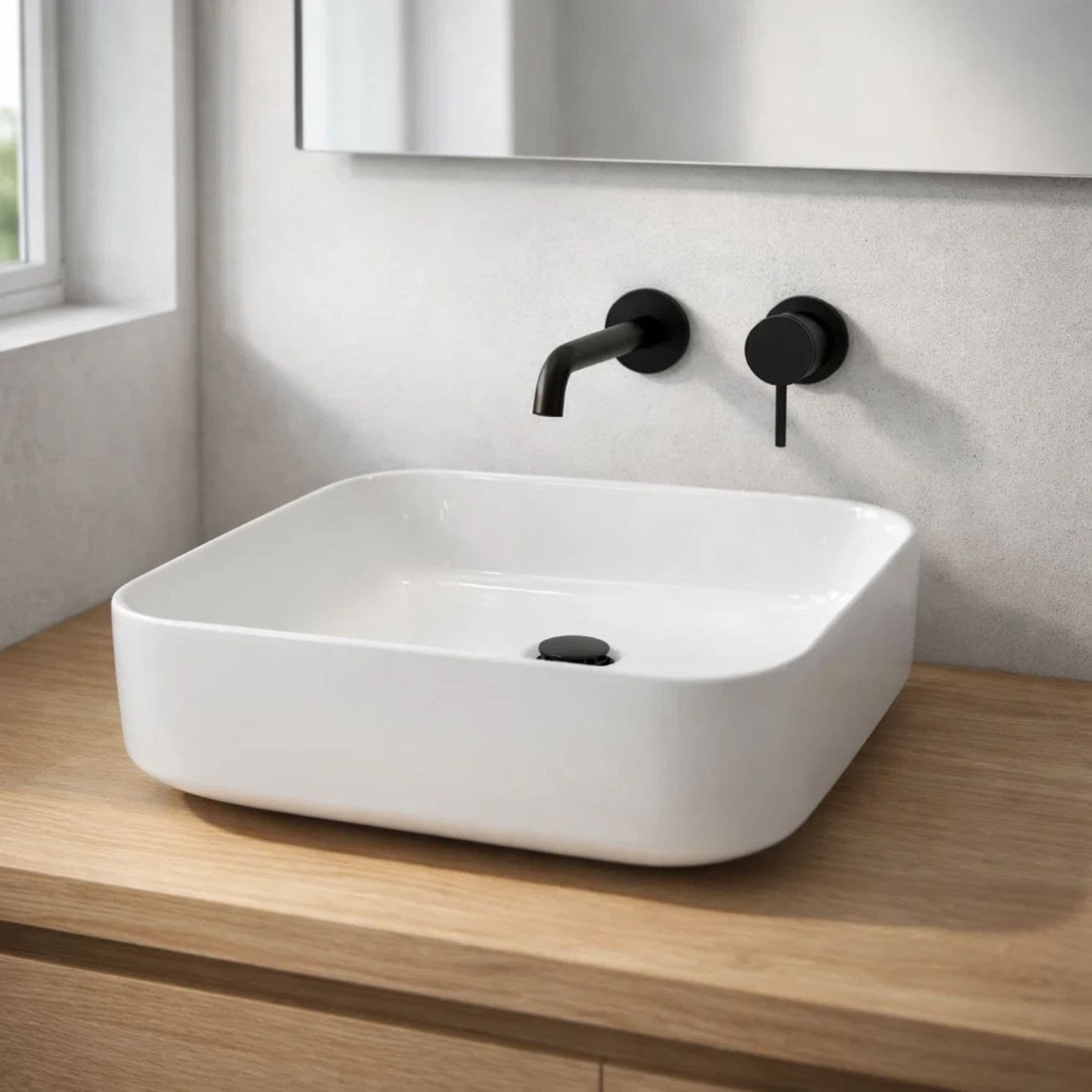 Lavabo Da Appoggio Quadrato Ceramica Bianco Lucido 38,5x38,5x14 Cm - 5