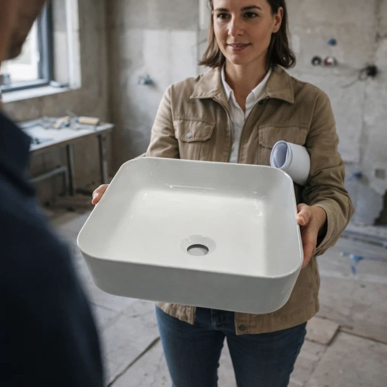 Lavabo Da Appoggio Quadrato Ceramica Bianco Lucido 38,5x38,5x14 Cm - 9