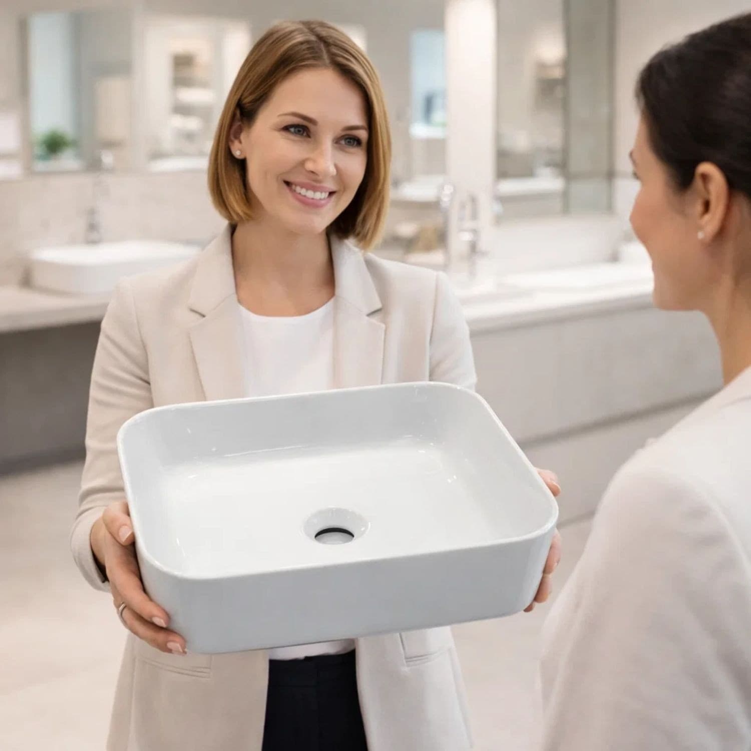Lavabo Da Appoggio Quadrato Ceramica Bianco Lucido 38,5x38,5x14 Cm - 10