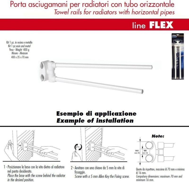 Pika Shop Portasalviette per Termoarredo Modello Flex Bianco 35cm - 2
