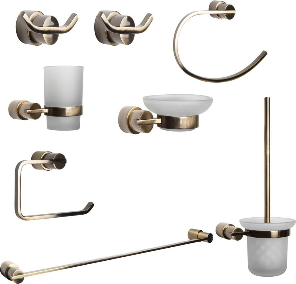 Ogomondo Set 8 Pezzi Accessori da Bagno GIOVE Ottone Bronzato - 1