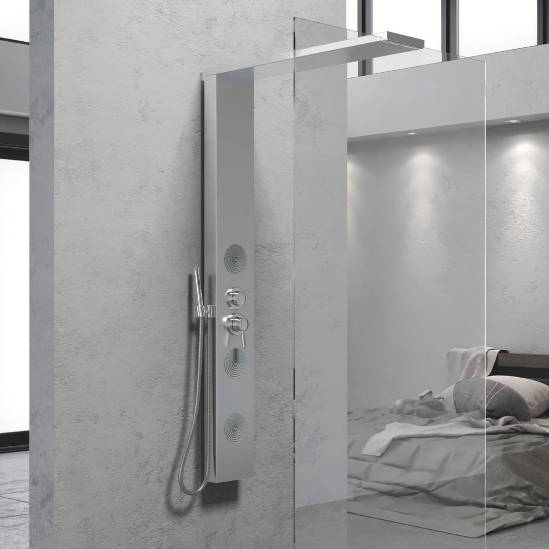 Colonna Doccia  Acciaio Inox Spazzolato Walk-In con Cristallo 3 Funzioni - 5