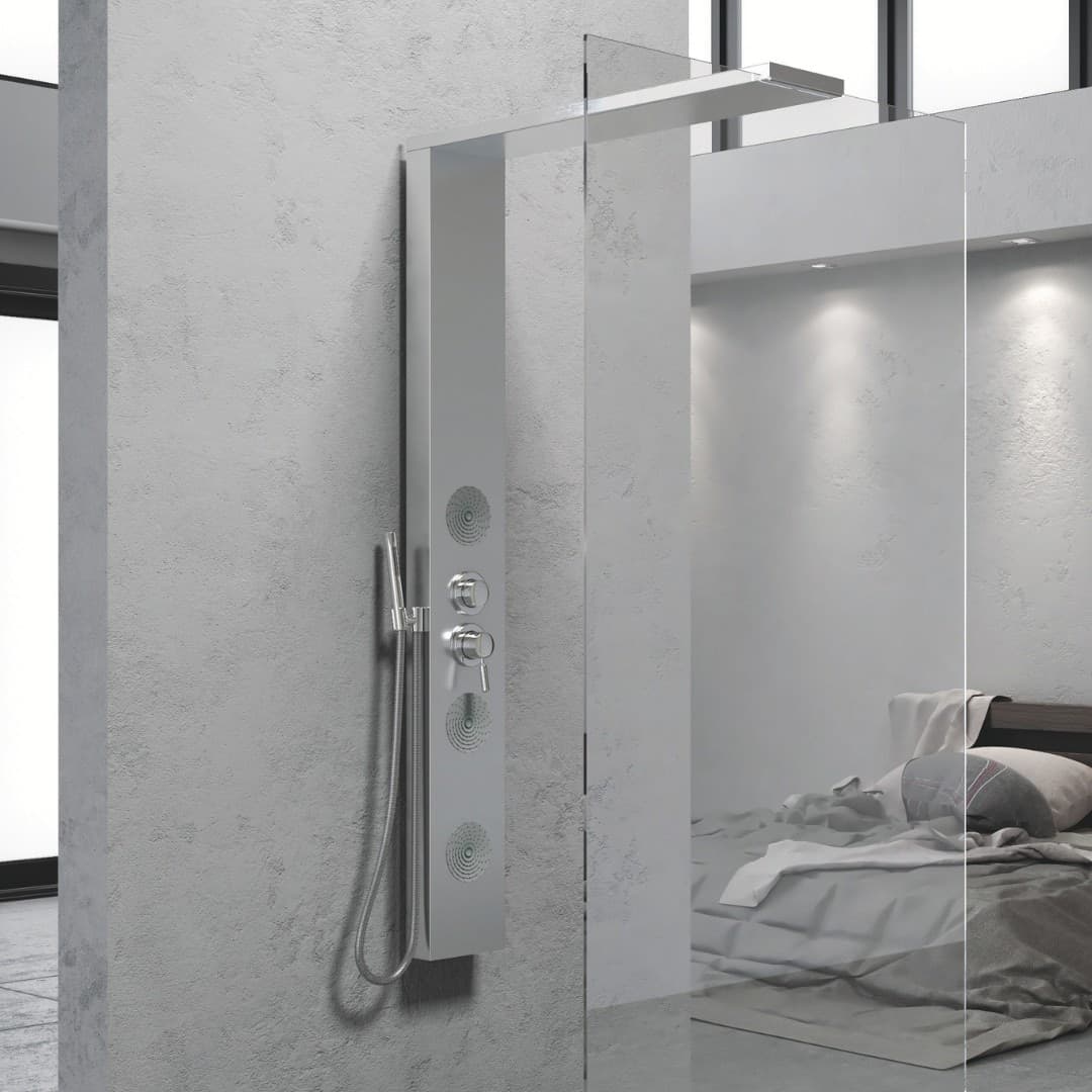 Colonna Doccia  Acciaio Inox Spazzolato Walk-In con Cristallo 3 Funzioni - 3