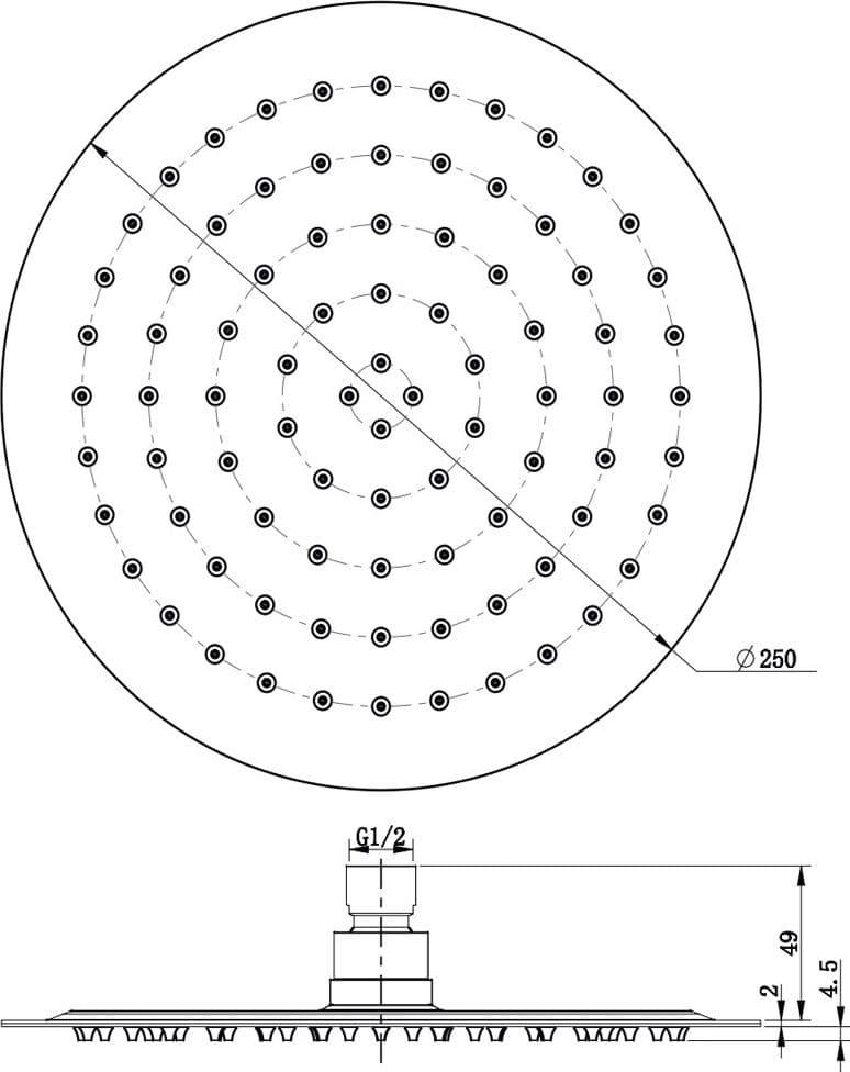 Soffione Doccia Tondo Acciaio Inox 2 Mm Spessore Effetto Pioggia Varie Misure Bagno - 6