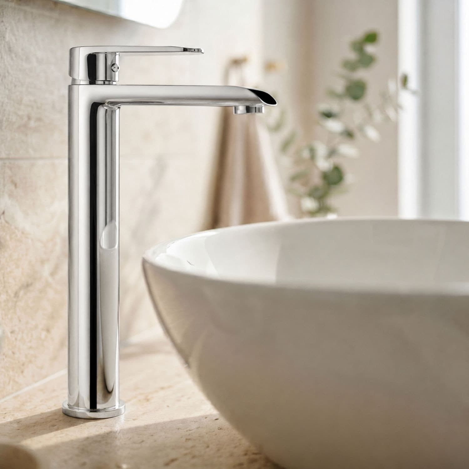 Miscelatore Rubinetto America per Lavabo con Bocca Alta in Ottone Cromato Bagno - 3