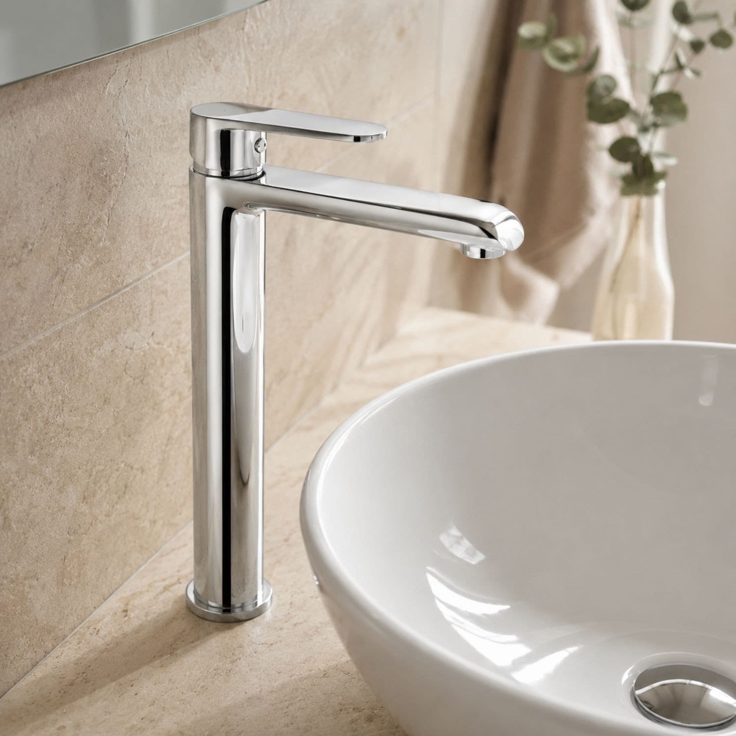 Miscelatore Rubinetto America per Lavabo con Bocca Alta in Ottone Cromato Bagno - 4