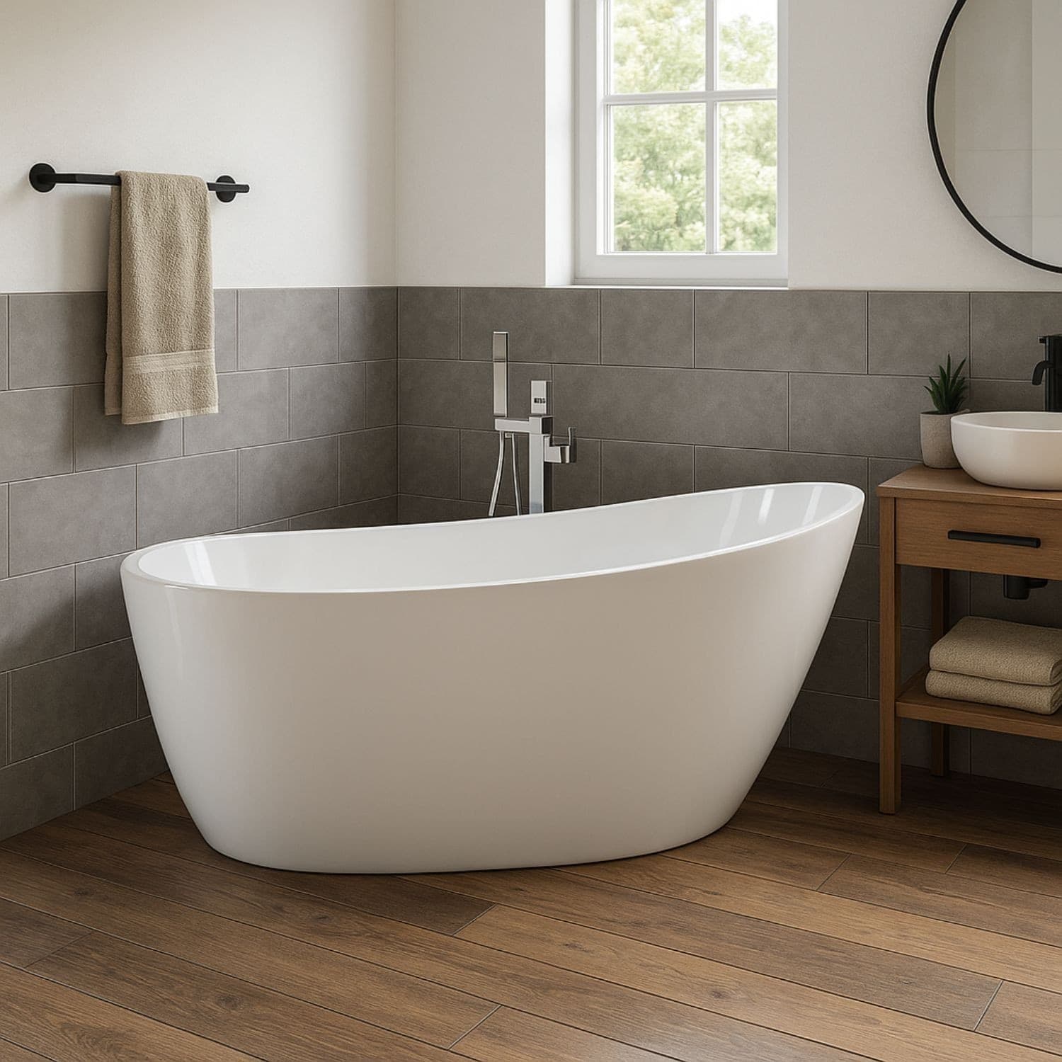 Vasca Da Bagno Freestanding Ovale Acrilico Bianco Lucido 3 misure H 72 cm - 2