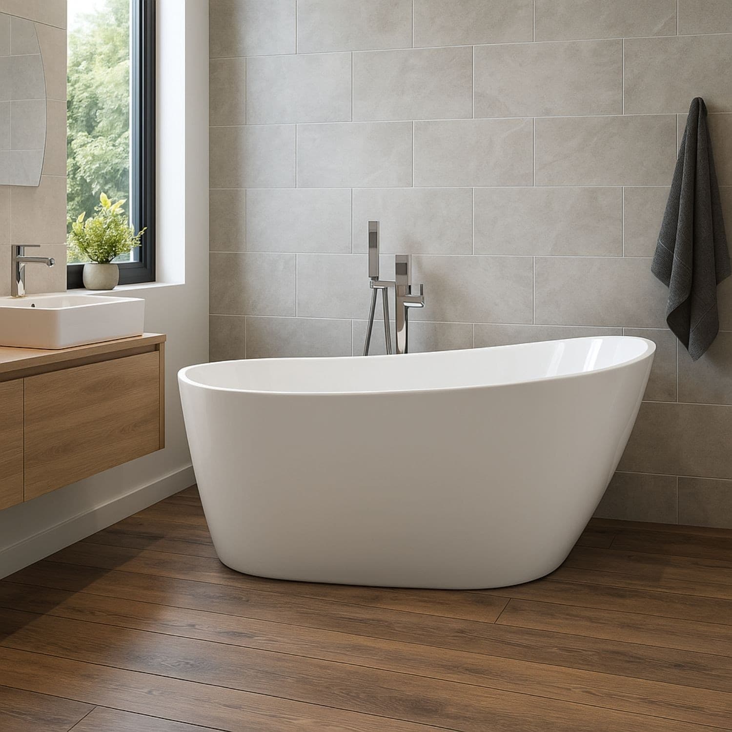 Vasca Da Bagno Freestanding Ovale Acrilico Bianco Lucido 3 misure H 72 cm - 3