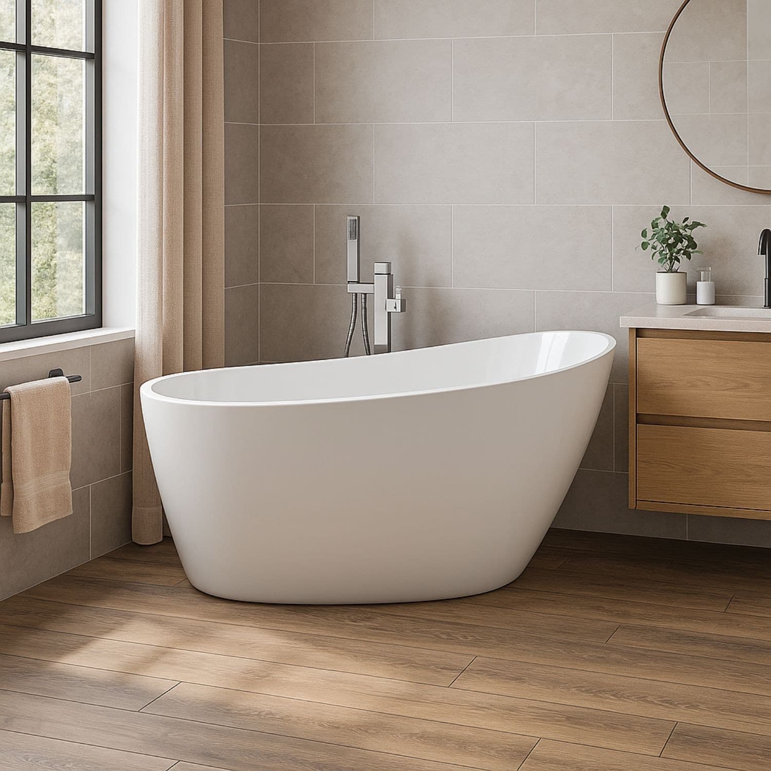 Vasca Da Bagno Freestanding Ovale Acrilico Bianco Lucido 3 misure H 72 cm - 4