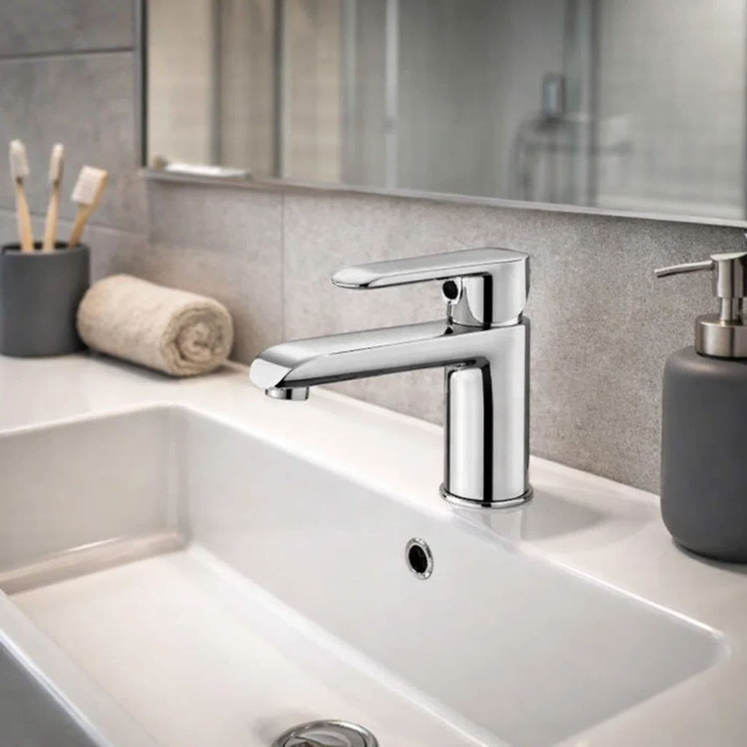 Miscelatore Rubinetto America per Lavabo in Ottone Colore Cromato con Piletta - 4