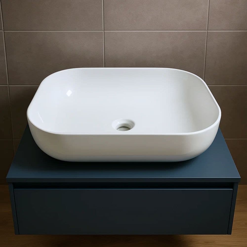 Lavabo Da Appoggio Ceramica Bianco Rettangolare Arredo Bagno cm 45,5x32,5x13,5 - 3