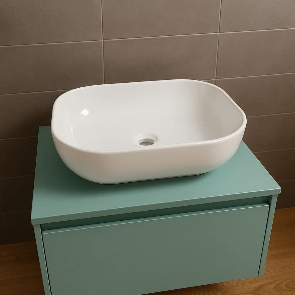 Lavabo Da Appoggio Ceramica Bianco Rettangolare Arredo Bagno cm 45,5x32,5x13,5 - 6