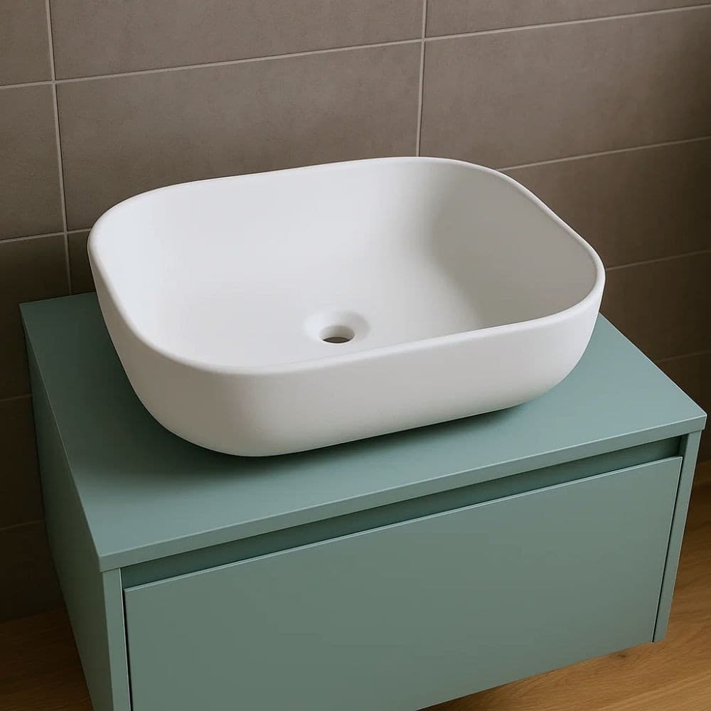 Lavabo Da Appoggio Ceramica Bianco Rettangolare Arredo Bagno cm 45,5x32,5x13,5 - 10