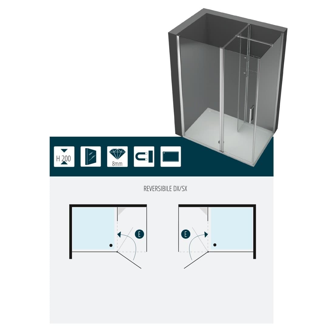 Ogomondo Walk-in Doccia Angolare con Porta Battente e Lati Fissi 8 mm - 2