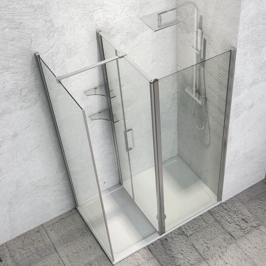 Ogomondo Walk-in Doccia Angolare con Porta Battente e Lati Fissi 8 mm - 3