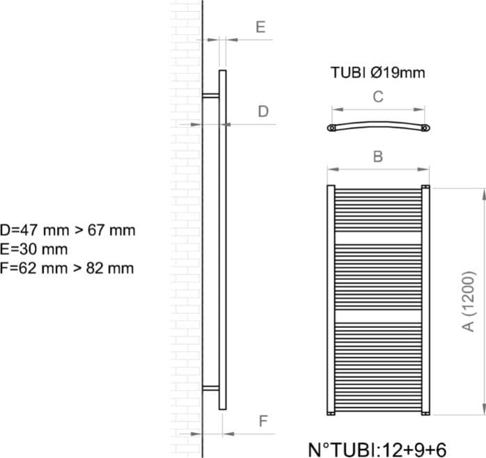 OGOMONDO Termoarredo Tucano Semicircolare Cromato Curvo 1200x500x450 Termosifone - 2