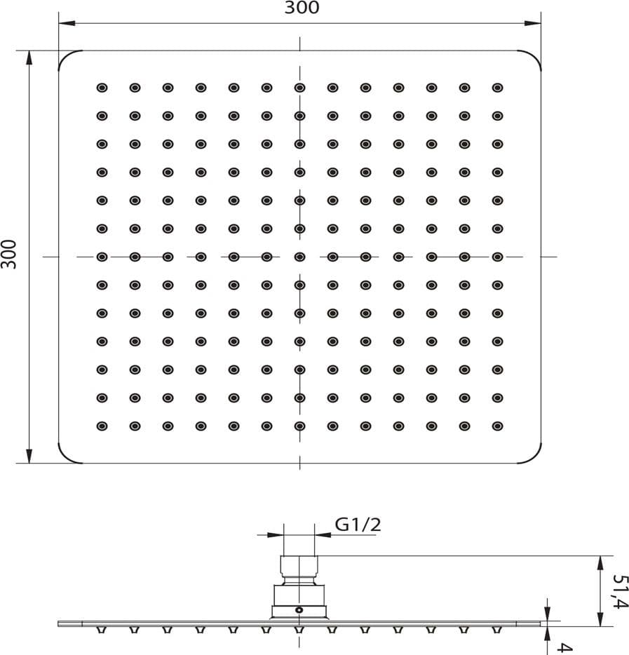 Soffione Doccia Quadrato Acciaio Inox 4 Mm Spessore Effetto Pioggia Varie Misure Bagno - 6