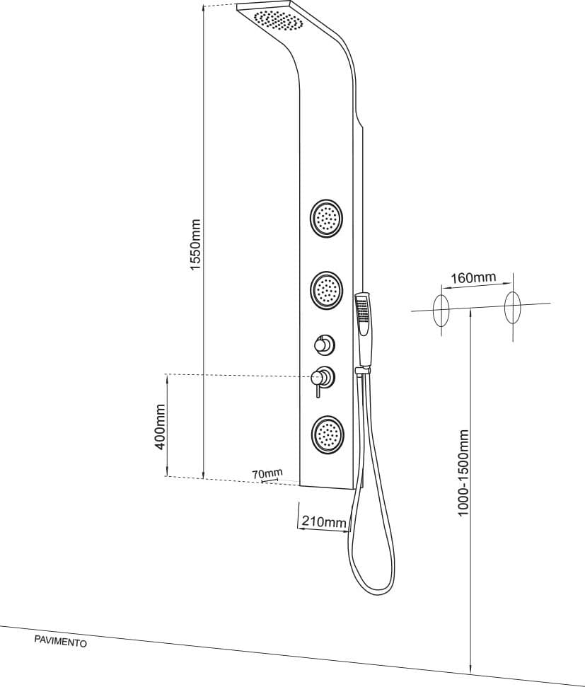 Colonna Doccia 014 Acciaio Inox 3 Funzioni 3 Bocchette Idro Lombari L21xP44xH155 - 7
