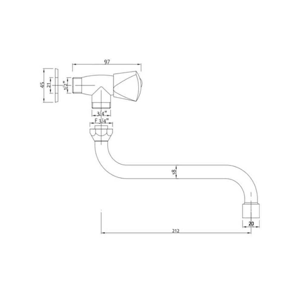 Ogomondo Rubinetto Lavello A Muro Monocomando Con Canna Ad S Girevole Cromato Acqua Fredda - 2