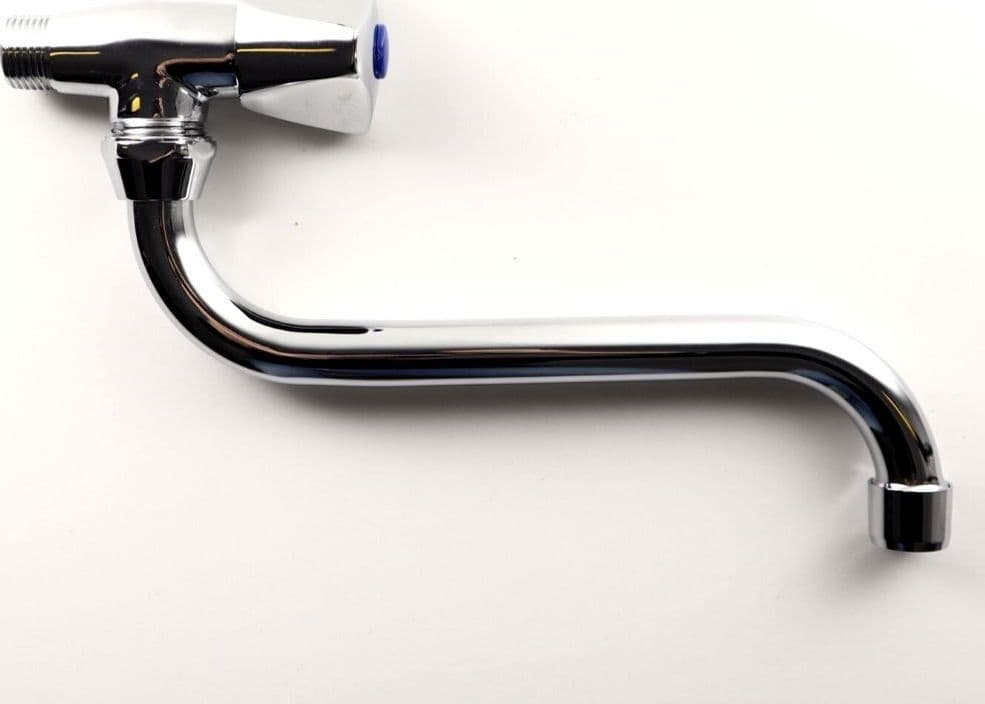 Ogomondo Rubinetto Lavello A Muro Monocomando Con Canna Ad S Girevole Cromato Acqua Fredda - 4