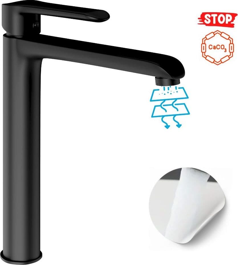 Miscelatore Rubinetto Puma per Lavabo con Bocca Alta in Ottone Nero Opaco Bagno - 2