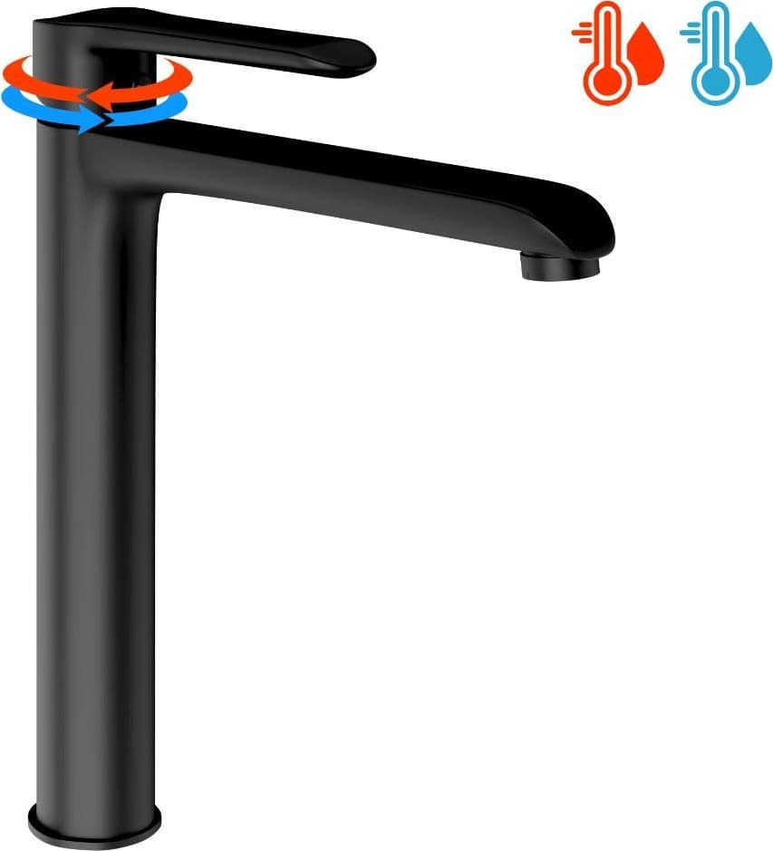Miscelatore Rubinetto Puma per Lavabo con Bocca Alta in Ottone Nero Opaco Bagno - 3