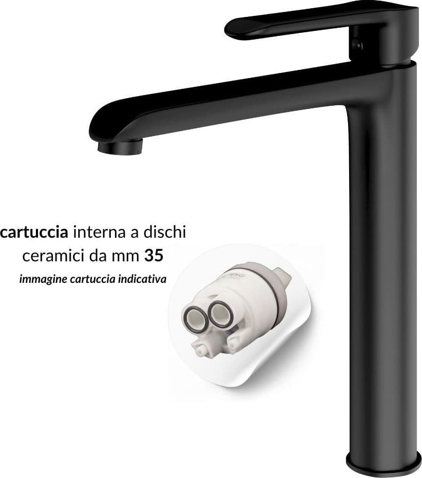 Miscelatore Rubinetto Puma per Lavabo con Bocca Alta in Ottone Nero Opaco Bagno - 4