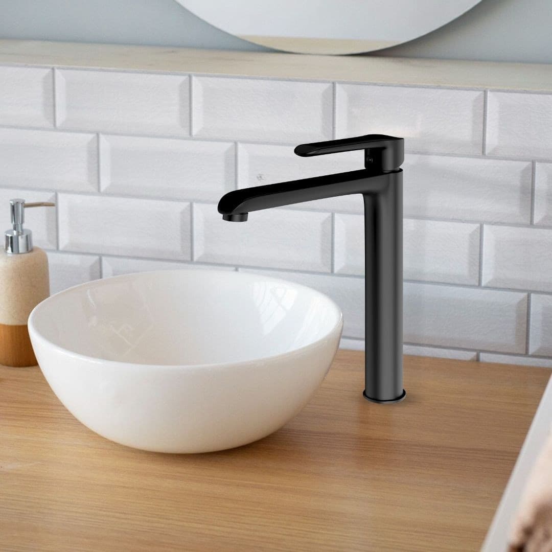 Miscelatore Rubinetto Puma per Lavabo con Bocca Alta in Ottone Nero Opaco Bagno - 5