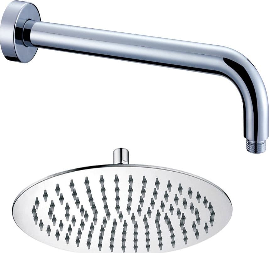 Braccio Doccia Ottone Cromato + Soffione Doccia Ovale Acciaio Inox 200x300x2 Mm