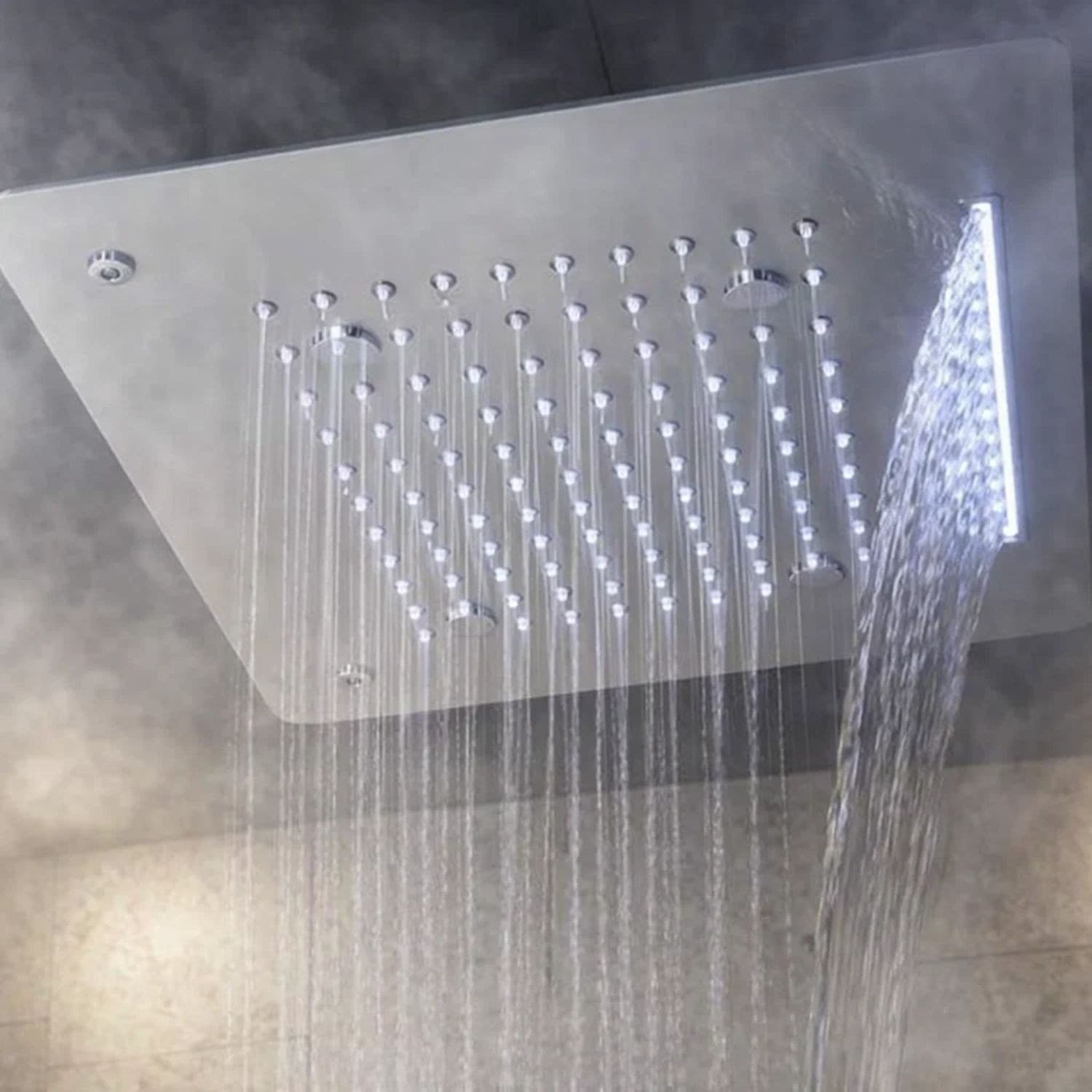Soffione Doccia LED a Soffitto Installazione Da Incasso Con Cascata Acciaio Inox Quadro - 4