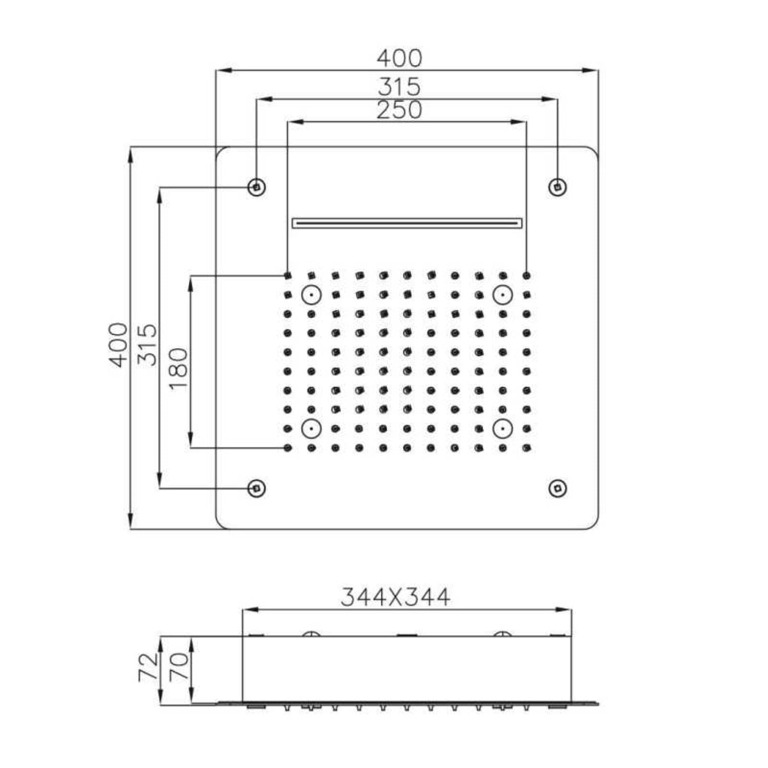 Soffione Doccia LED a Soffitto Installazione Da Incasso Con Cascata Acciaio Inox Quadro - 6