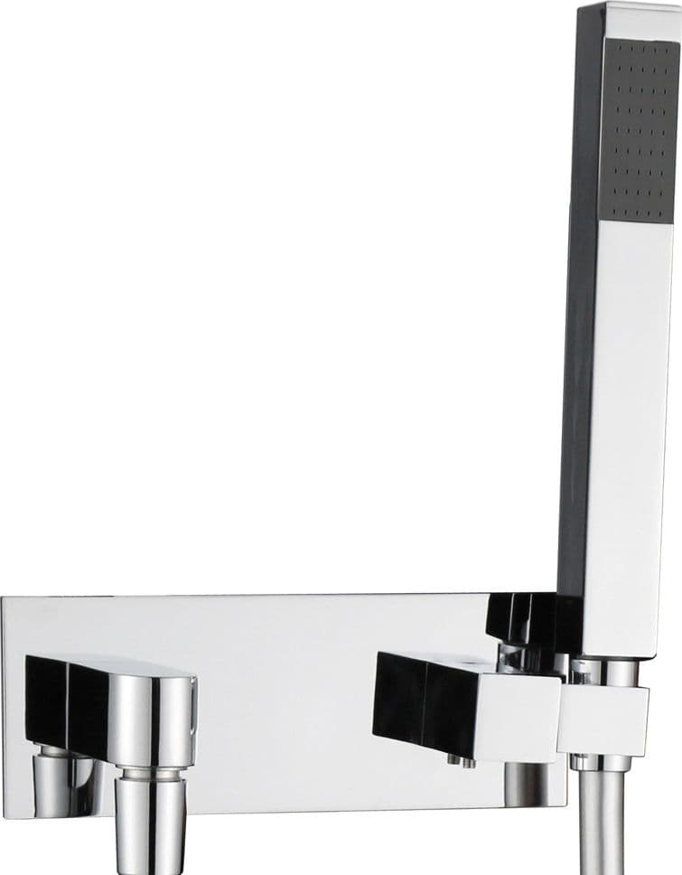 Kit Set Doccia Ottone Cromato Completo di Supporto Presa Acqua Con Flessibile E Doccetta Quadra - 4