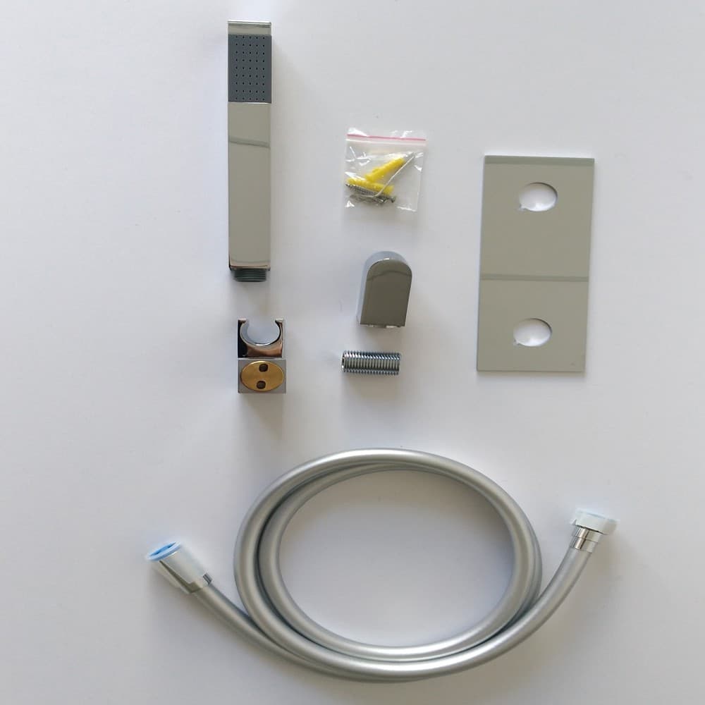 Kit Set Doccia Ottone Cromato Completo di Supporto Presa Acqua Con Flessibile E Doccetta Quadra - 3