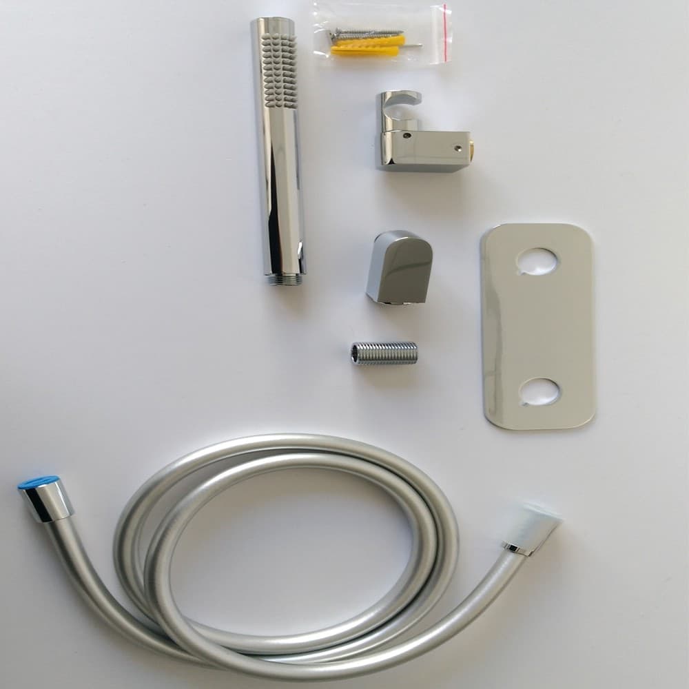 Kit Set Doccia Ottone Cromato Completo di Supporto Presa Acqua Con Flessibile E Doccetta Tondeggiante - 3