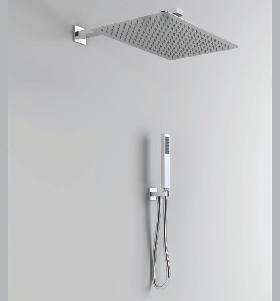 Kit Doccia Rettangolare 40x25 cm Completo Soffione Braccio Presa Acqua Doccetta Laccio - 2