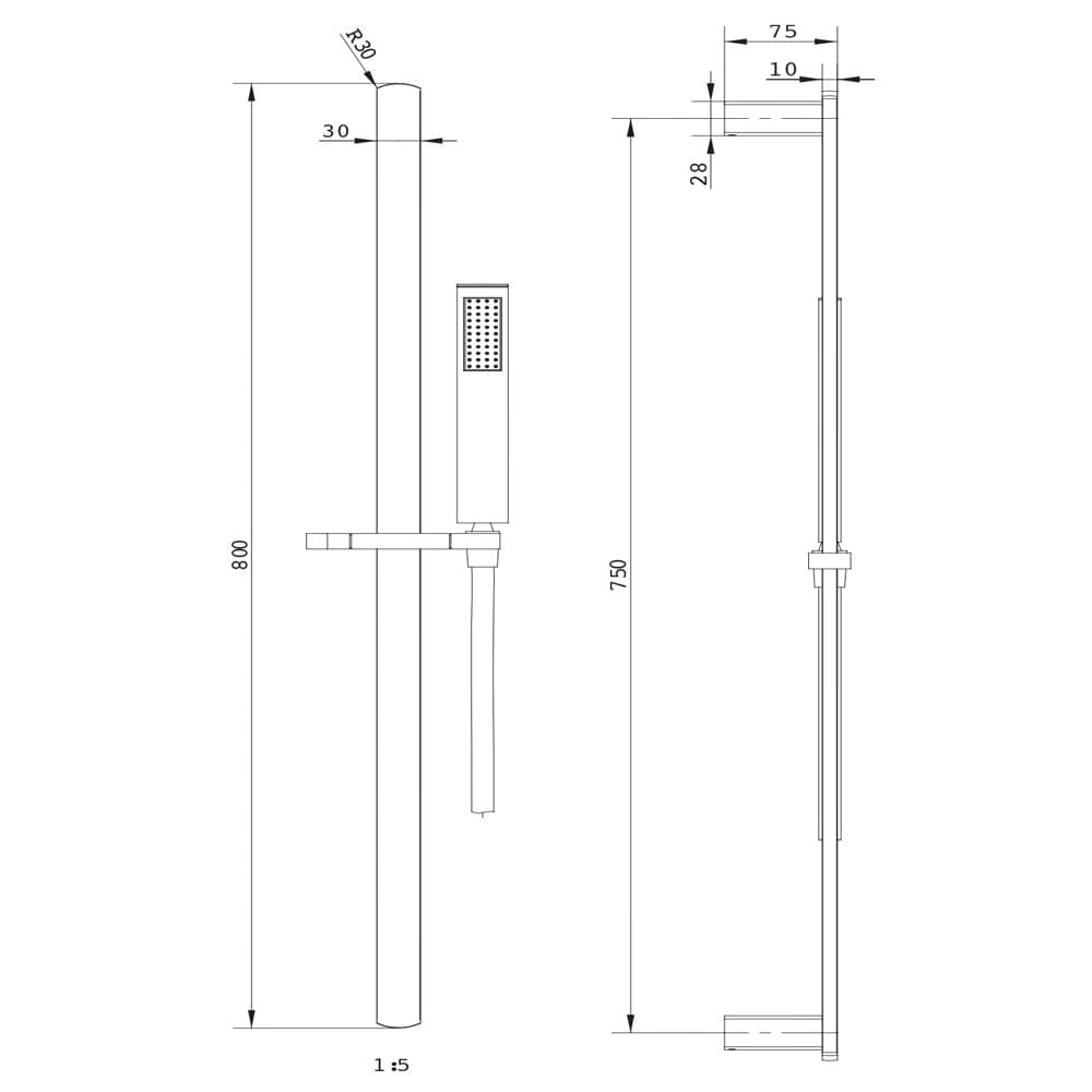 Asta Saliscendi Doccia 001 Ottone Cromato Cilindrico Doccetta Relax P7,5xH80 - 2