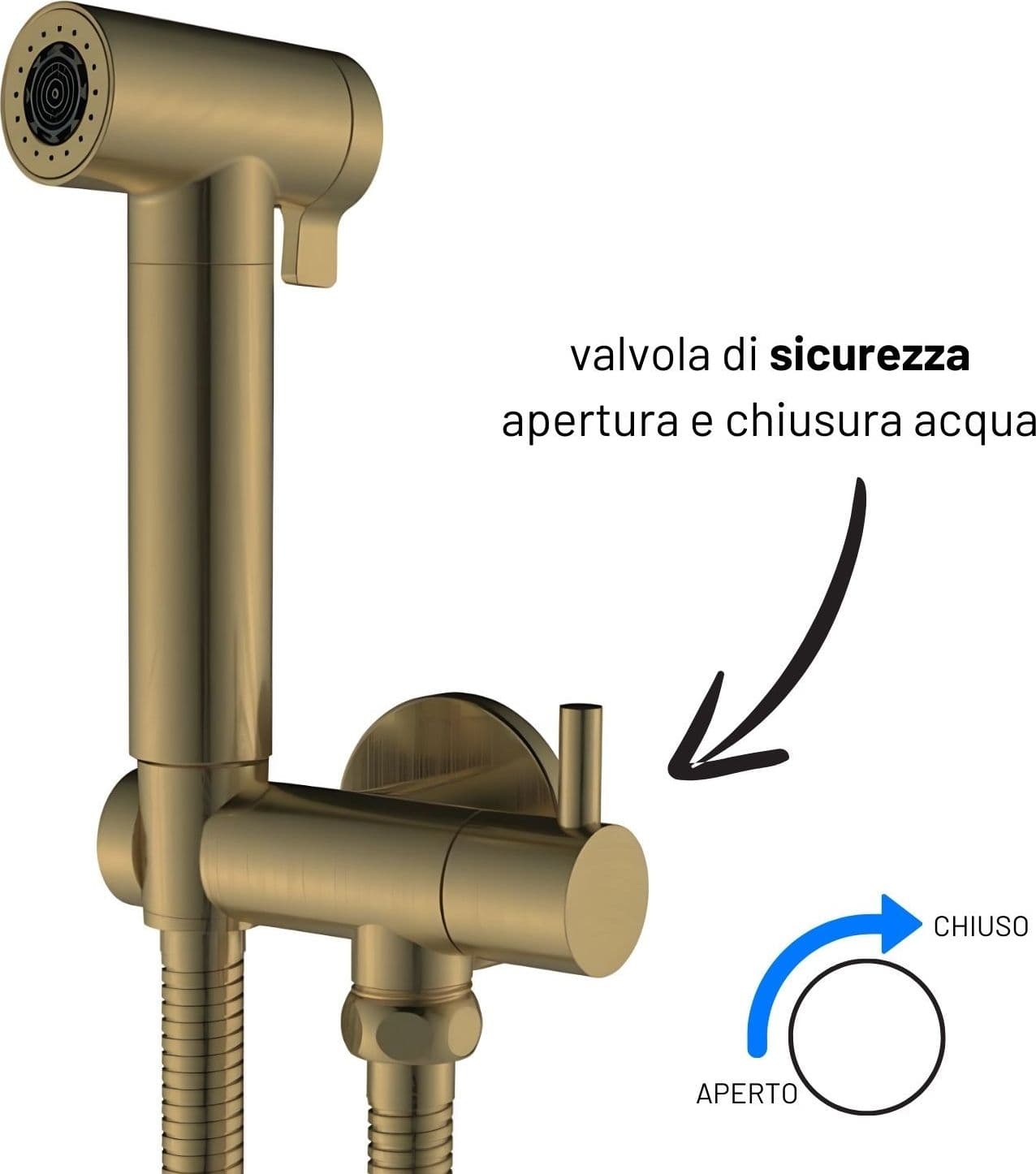 Idroscopino Wc Doccetta Ottone Portatile ShutOff Monogetto Con Leva Ogomondo Kit - 105