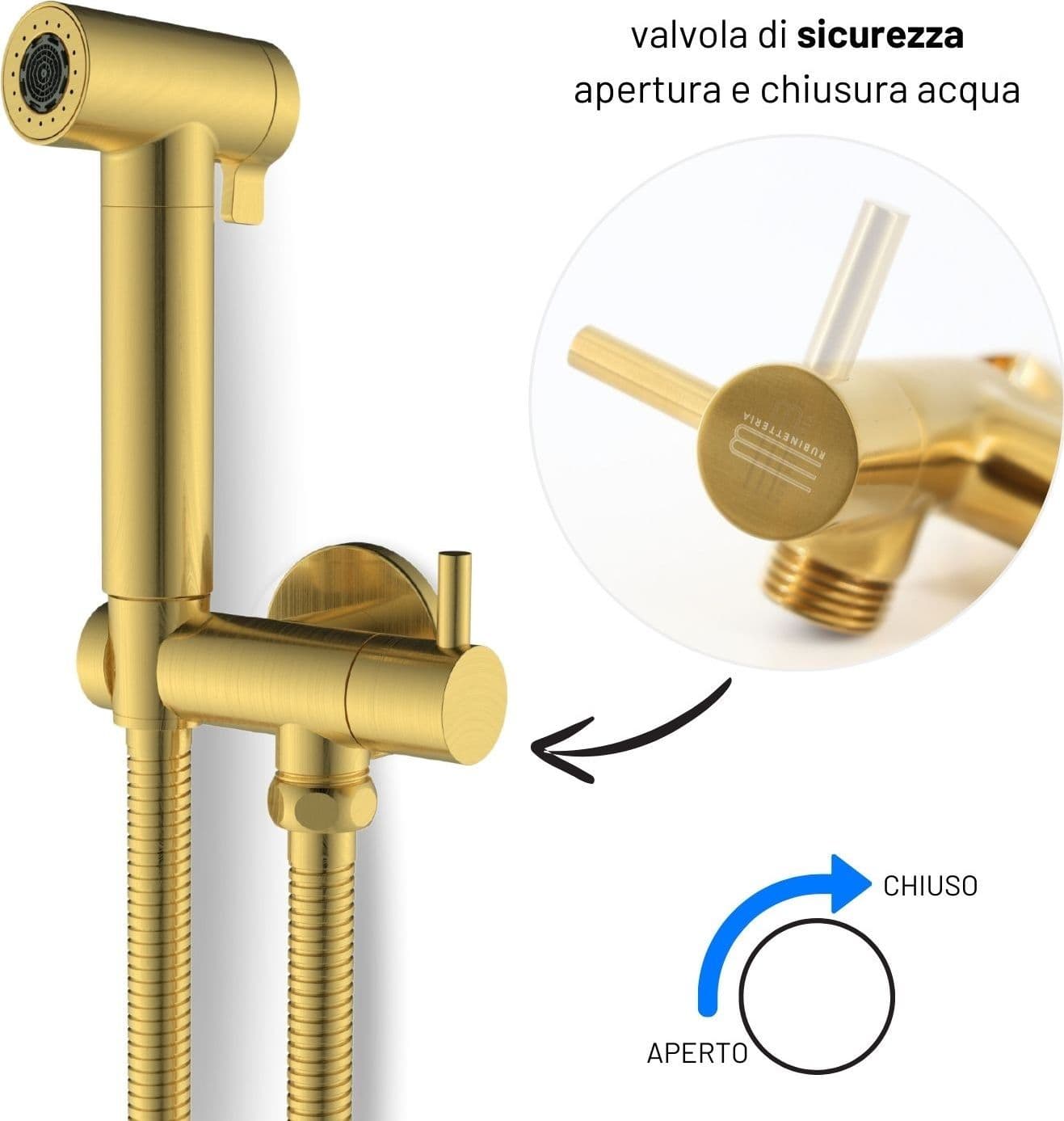 Idroscopino Wc Doccetta Ottone Portatile ShutOff Monogetto Con Leva Ogomondo Kit - 30