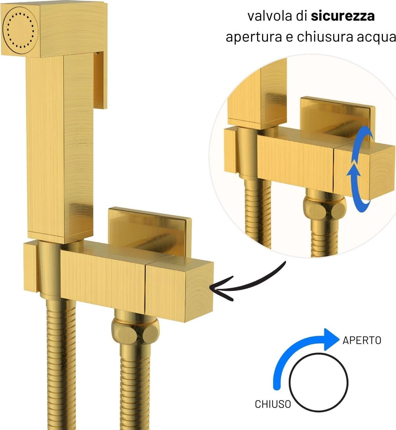 Idroscopino Wc Doccetta Ottone Portatile ShutOff Monogetto Con Leva Ogomondo Kit - 37