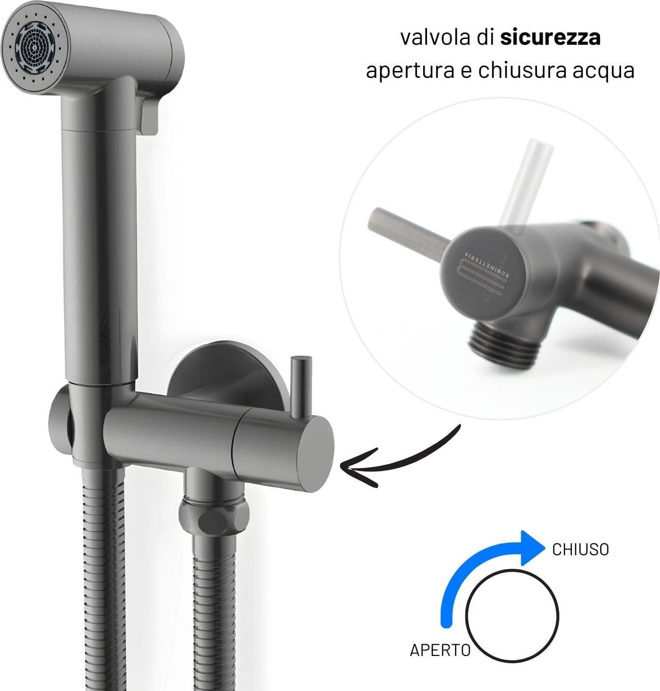 Idroscopino Wc Doccetta Ottone Portatile ShutOff Monogetto Con Leva Ogomondo Kit - 60