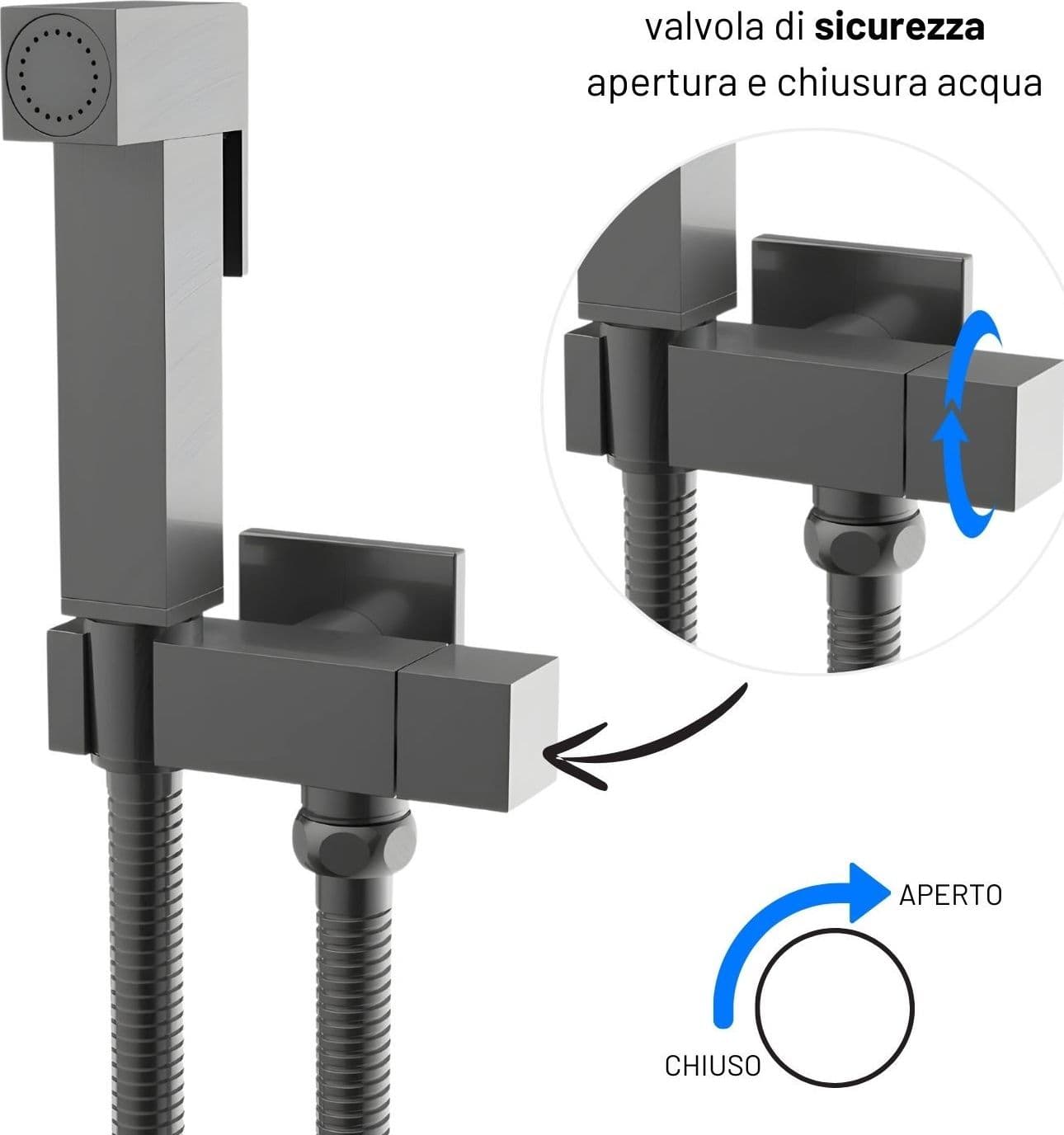Idroscopino Wc Doccetta Ottone Portatile ShutOff Monogetto Con Leva Ogomondo Kit - 70