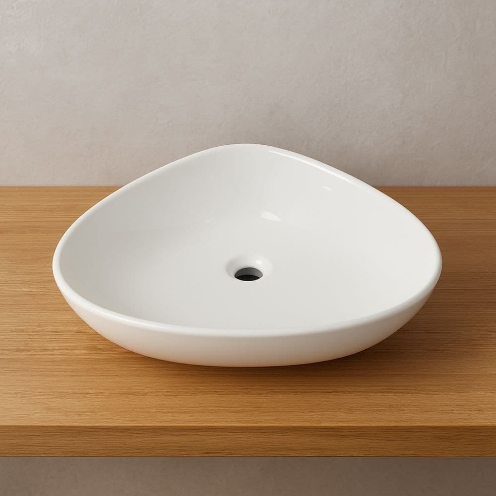 Lavabo d'appoggio in Ceramica Bianco Triangolare Lavandino Arredo Bagno - 3