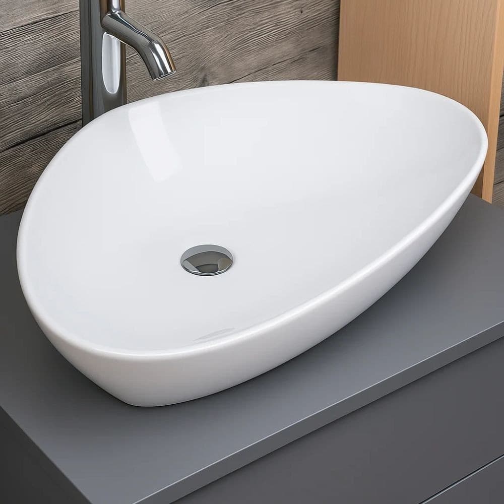 Lavabo d'appoggio in Ceramica Bianco Triangolare Lavandino Arredo Bagno - 4